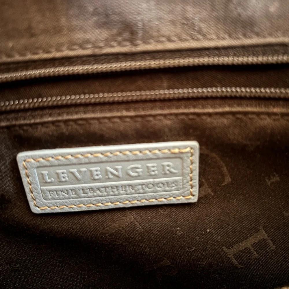 Levenger 100% Leather Light Blue Briefcase with Removable Shoulder Strap $450